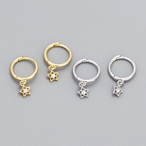 925 Sterling Silver Dangle Earrings Heart Star Cross Drop Earrings Dainty Gold Trendy Cute Earrings for Women - color: Star, silver
