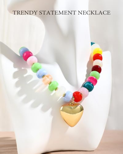 ZHESHY Chunky Beaded Necklaces for Women Heart Cross Statement Necklace - color: Multicolor 2