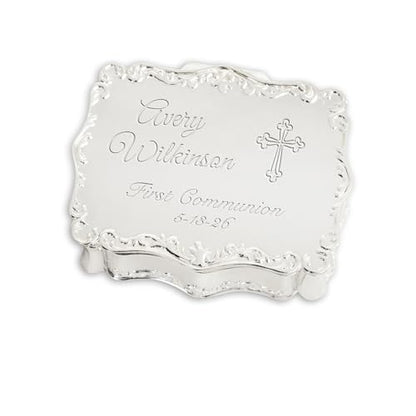 Cherished Moments Personalized First Communion Rectangle Jewelry Box - color: Silver Communion