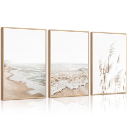 Beach Coastal Wall Art Decor Boho Ocean Pictures Neutral Beach Canvas Wall Decor Beachy Prints Coastal Artwork Painting Pampas Grass Poster for Bedroom Living Room 12x16 Inch Unframed Set of 3 - color: Beach Reed Prints, size: 12x16 Inch Unframed