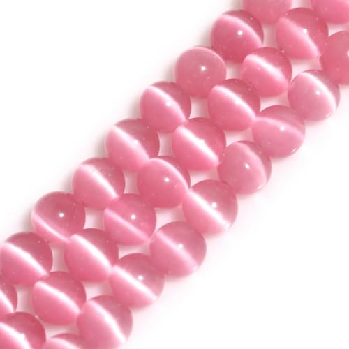 Pink Cat Eye Beads 8mm Round Gemstone Loose Beads for Jewelry Making - color: Pink, size: 8mm (45pcs)