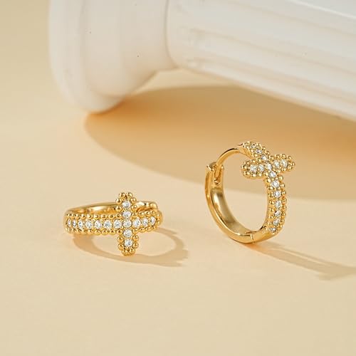 LOYATA Gold Cross Earrings for Women-14K Gold Plated Small Hoop Huggie Earrings Dainty Trendy CZ Cross Hoop Earring Cute Hypoallergenic Hoops Jewelry Gifts for Women Mothers Day Gifts for Mom - color: CZ Style2
