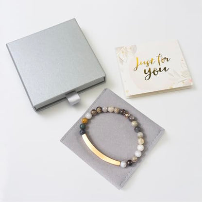 Inspirational Christian Bracelet for Women, Bamboo Leaf Agate Beaded Bible Verse Jewelry, 18K Gold Plated Religious Faith Gift, Scripture Encouragement Jewelry for Her - color: FAITH OVER FEAR-Bamboo Agate Rose Gold