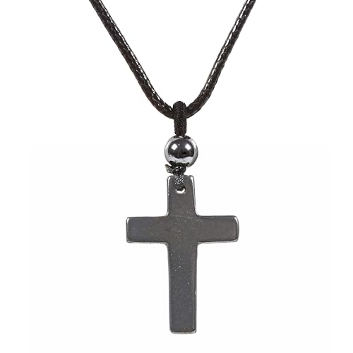 Justinstones Natural Gemstone Carved Cross Reiki Chakra Pendant Necklace 22 Inch - color: 30mm Hematite