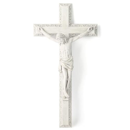 BC Catholic Crucifix Wall Cross 12" H Jesus Cross Wall Decor - color: White