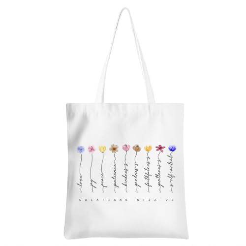 Christian Tote Bag Religious Gifts Canvas Bags for Women Men Shopping Work Gym Picnic Travel - color: Galatians 5:22 - 23