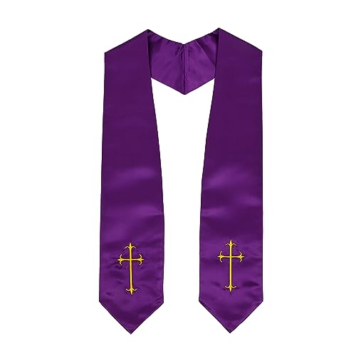 Clergy Stole, Choir Stole with Cross Embroidery 60'' - color: Purple