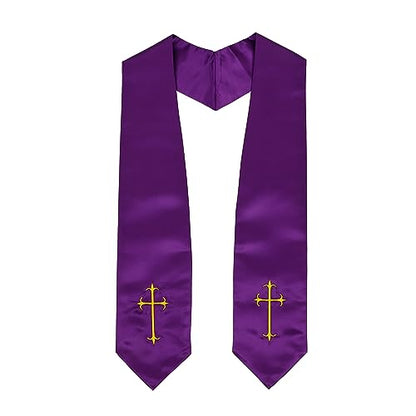 Clergy Stole, Choir Stole with Cross Embroidery 60'' - color: Purple