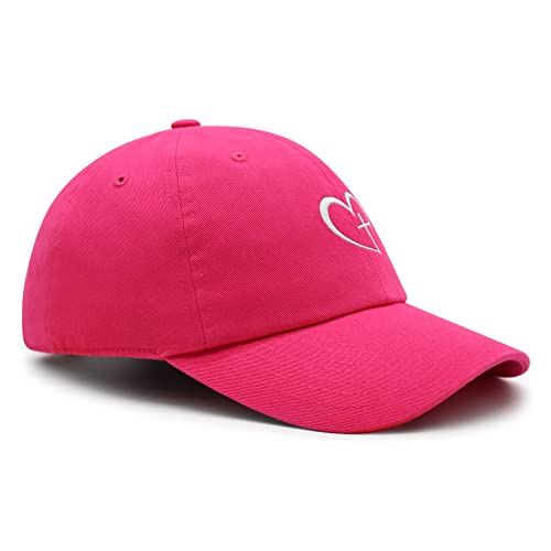 JPAK Heart and Cross Premium Dad Hat Embroidered Cotton Baseball Cap Christian Faith - color: Hot Pink