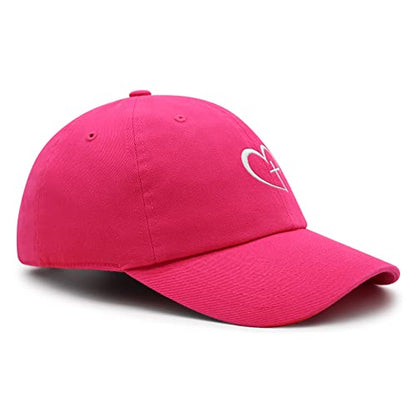 JPAK Heart and Cross Premium Dad Hat Embroidered Cotton Baseball Cap Christian Faith - color: Hot Pink
