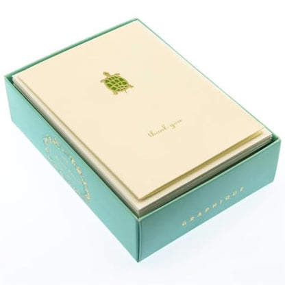 Graphique Turtle La Petite Presse Boxed Thank You Notes - 10 Embossed and Embellished Gold Foil Turtle Thank You Cards with Matching Envelopes, 3.25" x 4.75" - color: Turtle