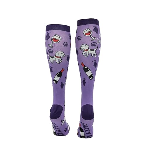 Cute and Funny Compression Socks for Women and Men with Funny Sayings - color: Drink Wine and Pet My Dog