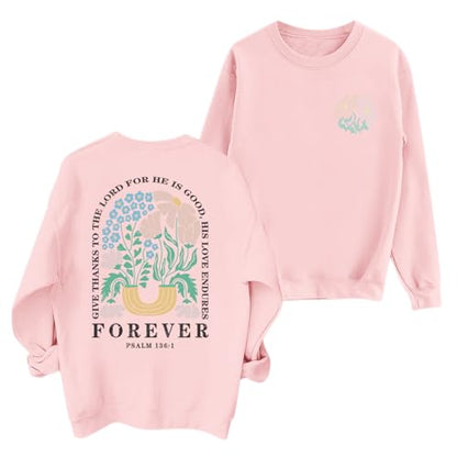 KEEVICI Women Christian Jesus Faith Sweatshirts Bible Verse Flower Floral Sweatshirt Religious God Graphic Oversized Hoodie - color: Pink, size: Small