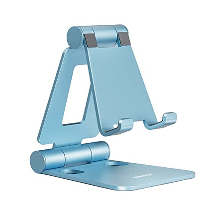 Nulaxy Full Aluminum Dual Folding Cell Phone Stand for Desk, Blue - color: F-Blue