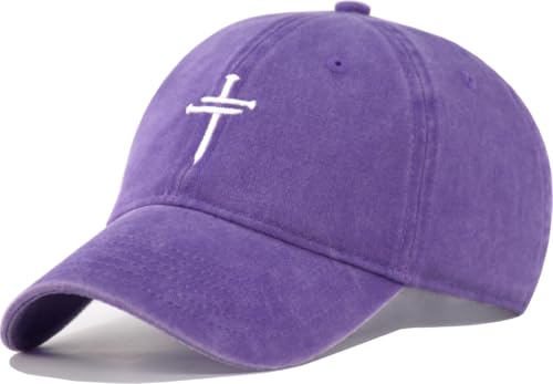 Christian Jesus Cross Vintage Hat Men Women Faith Baseball Hat Ideal Gift for Birthday Christmas Father's Mother's Day - color: Purple