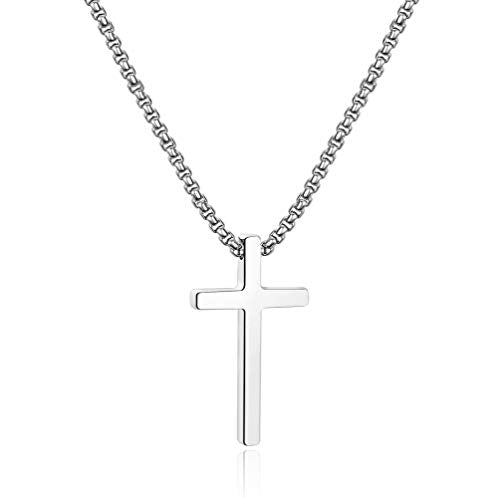 Ursteel Cross Necklace for Men, Silver Black Gold Stainless Steel Cross Pendant Necklace for Men, 16-30 Inches Box Chain - size: 16 inches, style: Silver: Cross Pendant 1.2"*0.7"