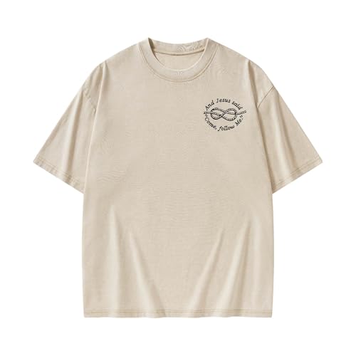 Christian Fishers of Men Shirt for Women Men Jesus Religious Oversized Graphic Tees Acid Wash Bible Verse Faith God T-Shirt - color: Beige, size: Small