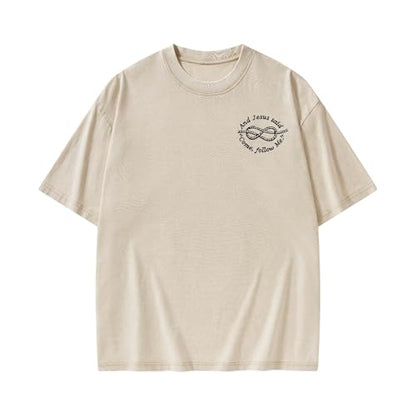 Christian Fishers of Men Shirt for Women Men Jesus Religious Oversized Graphic Tees Acid Wash Bible Verse Faith God T-Shirt - color: Beige, size: Small