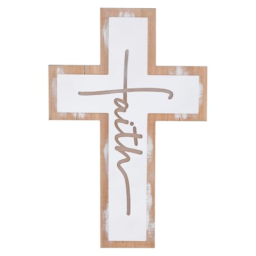 TRENDIN Rustic Wood Cross Wall Decor, Wooden Faith Decor - color: White