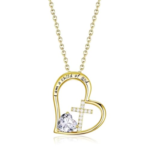 Birthstone Cross Necklace for Girls, Child of God Cross Gifts Jewelry - color: 04. April, style: 02. Yellow color