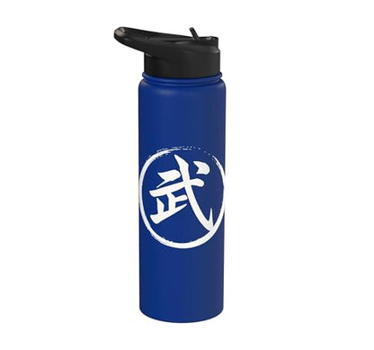 “Warrior” Japanese Kanji Word Graphic Stainless Steel Insulated Water Bottle - color: Royal Blue