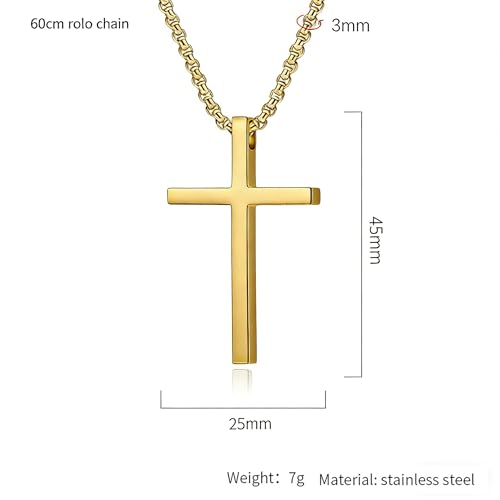 Cross Necklace for Men,Stainless Steel Christian Pendant Jewelry - color: B-G-60cm chain