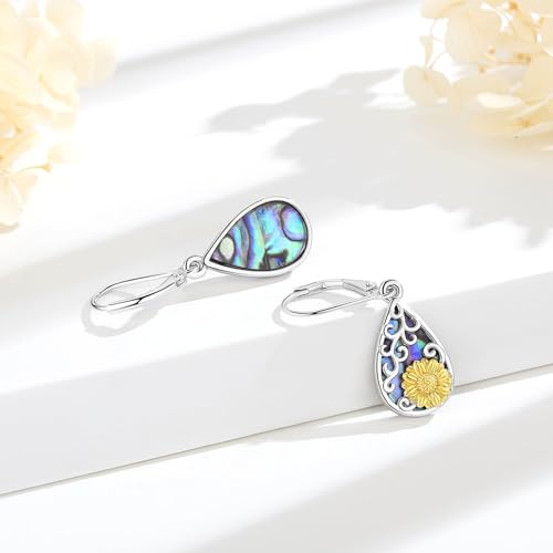 Vito Moonstone Turquoise Drop Earrings for Women, 925 Sterling Silver Hooks - style: Sunflower