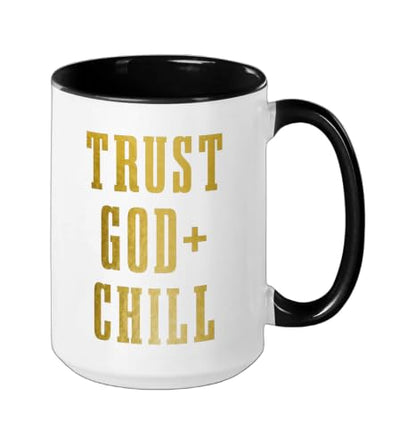 Trust God & Chill Christian Faith Jesus Church Pastor Funny Ceramic Mug, Black/White, 15oz - color: Black/White, size: 15 Ounces