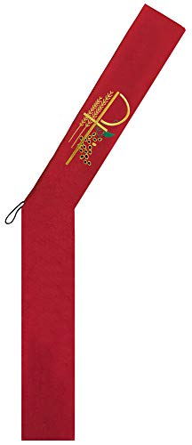 IvyRobes Deacon Clergy Stole With Grapes Wheat Embroidered 110" Long-4 Colors Available - color: Red