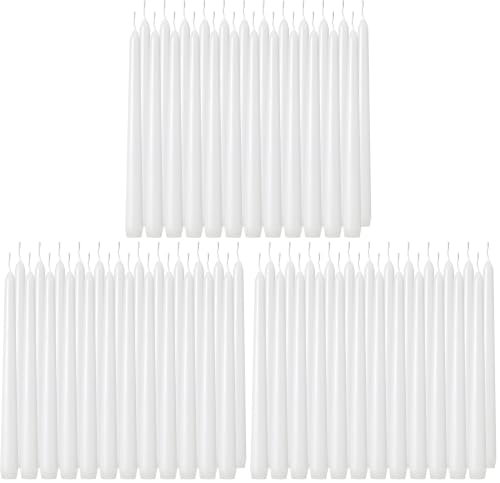 Tuyai 72 Pack Tall White Taper Candles, 10 inch (H) Dripless, Unscented Dinner Candle, Smokeless Taper Candles, Paraffin Wax with Cotton Wicks, 8 Hours Burn Time - size: 72 Pack