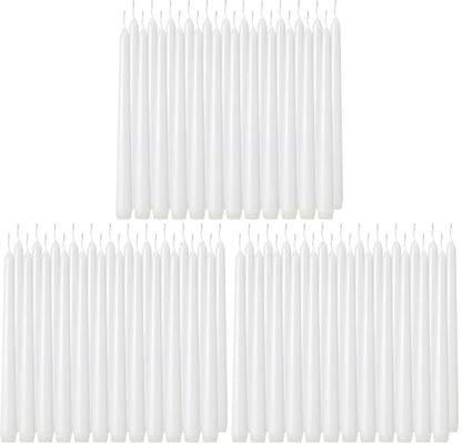 Tuyai 72 Pack Tall White Taper Candles, 10 inch (H) Dripless, Unscented Dinner Candle, Smokeless Taper Candles, Paraffin Wax with Cotton Wicks, 8 Hours Burn Time - size: 72 Pack