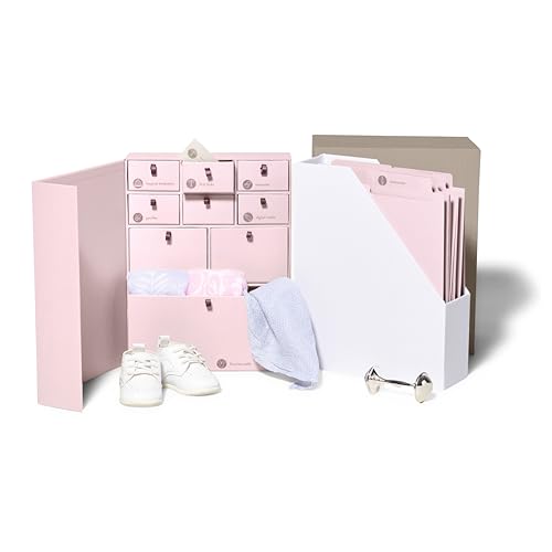 Savor I Baby Deluxe Box | Acid-Free Newborn Keepsake & Memory Organizer with 52 Labels, 9 Drawers, 8 File Folders | Gift for Pregnancy, Gift for Mom & Baby Shower, Pink, No Customization - color: Pink