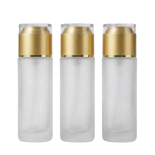 3Pack 80ml/2.7oz Empty Frosted Glass Refillable Pump Bottles, Portable Travel Cosmetic Dispenser Containers for Lotion, Cream, Gel, Foundation, Emulsion and Essential Oils - size: 80ml
