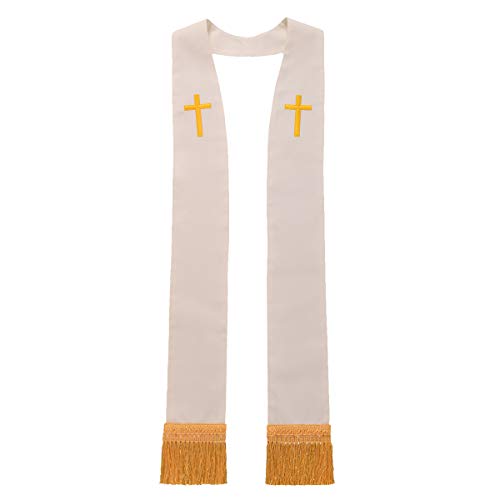 BLESSUME Church Clergy Pastor Cross Embroidered Stole - color: White 1