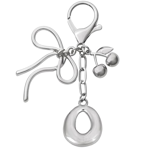 Snycler Bubble Initial Keychain Bag Charms for Women, A-Z Letter Keychain - color: Sliver Cherry Bow-style