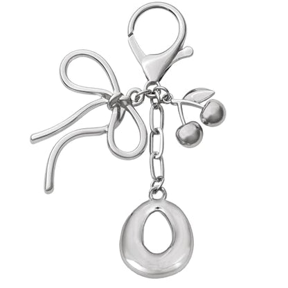 Snycler Bubble Initial Keychain Bag Charms for Women, A-Z Letter Keychain - color: Sliver Cherry Bow-style