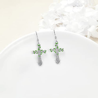 Cross Earrings 925 Sterling Silver Dangle Earring Gifts for Women - style: Tree Of Life Cross