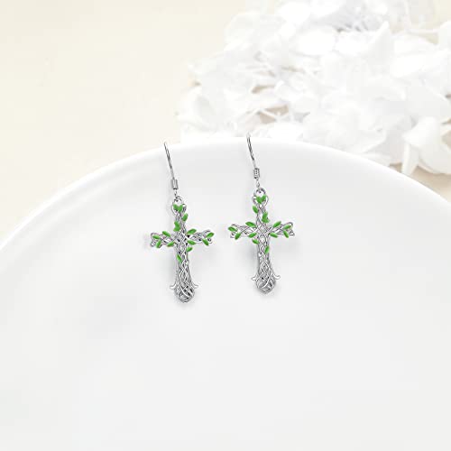 Cross Earrings 925 Sterling Silver Dangle Earring Gifts for Women - style: Tree Of Life Cross
