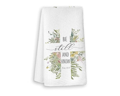 Christian Gifts for Woman Man Hand Towels，Be Still and Know Bible Verse Cross Towel, Faith Based Gifts,Housewarming Gift,Religious Hand Tea,16×24 Inches - color: Be Still and Know