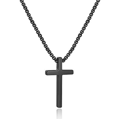 Ursteel Cross Necklace for Men, Silver Black Gold Stainless Steel Cross Pendant Necklace for Men, 16-30 Inches Box Chain - size: 16 inches, style: Black: Cross Pendant 1.2"*0.7"