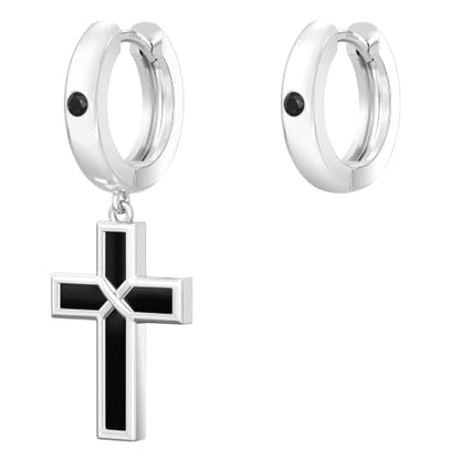 KRKC&CO Dangle Cross Earrings for Men, Sterling Silver Plated Black Drop - color: Silver-B