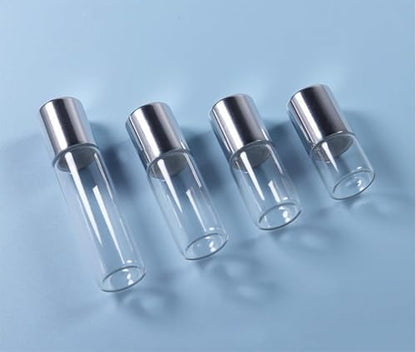 20 Pack Set 2ML(5/8 Dram) Mini Sample Roll Glass Bottles for Essential Oils Roller Refillable Perfume Roll Bottle (2ML Pure Sliver) - color: 2ML Pure Sliver