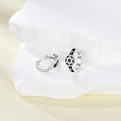 AOBOCO Black Hoops Earrings for Men Sterling Silver Viking Celtic Cross Heart Skull Round Triangle Hoop Earrings Birthday Father Day Christmas Jewelry Gifts for Men Women Friends - style: Star of David Hoops