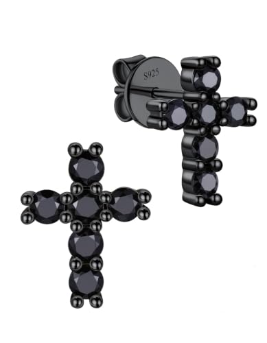 MomentWish Moissanite Cross Earrings for Men Women - color: 03 Earrings Black, size: 2mm Stones