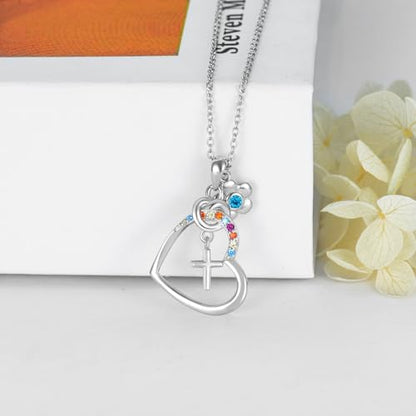 AOBOCO Cross Necklace Birthstone Jewelry Baptism First Communion Confirmation Gifts Necklace for women - color: 12-tanzanite-Dec