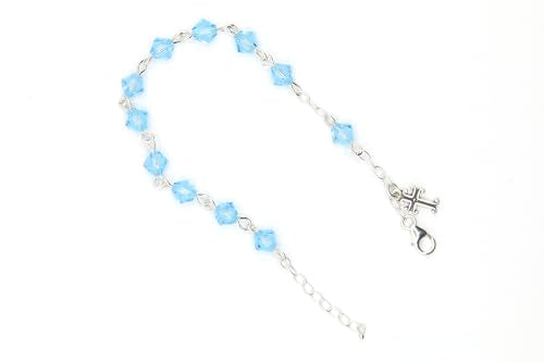 Catholic Communion Rosary Bracelet Created with Swarovski® Crystals, Glass - color: Aquamarine - March