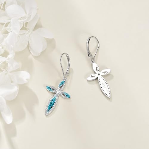 Cross Earrings 925 Sterling Silver Dangle Earring Gifts for Women - style: b-Turquoise