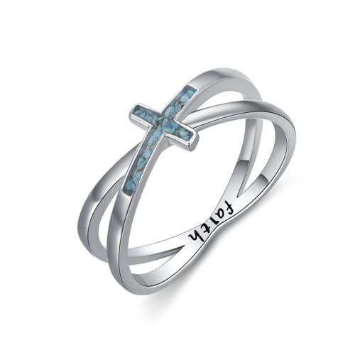 Cross Rings 925 Sterling Silver for Women Christian Religious Jewelry Faith Gifts for Mom Wife Girlfriend Her - color: White-2