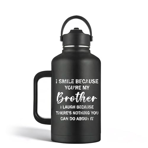 Brother Gifts 64 oz Water Bottle Insulated with Straw and Handle, Fathers Day Bro Gift from Sister, Best Brother Ever Gifts, Gift for Brothers Adult - I Smile Because You are My Brothers Tumbler - color: Brother