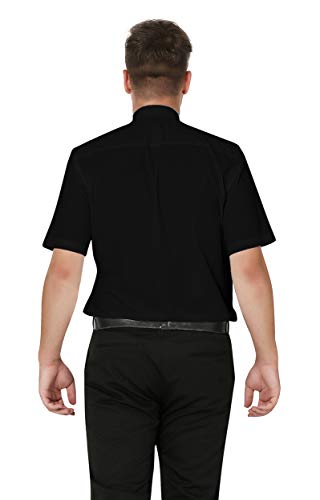 IvyRobes Men's Short Sleeves Tab Collar Clergy Shirt- Black White Purple - color: Black, size: Large